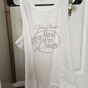 Bass Pro Shops White Gray Logo Racerback Womens Tank Top LRG